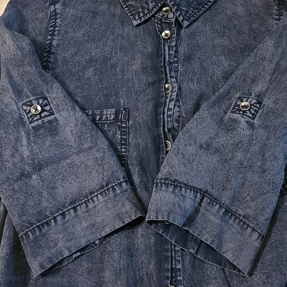 Dex Acid Wash Denim Chambray Mini Dress XSmall - Picture 7 of 12